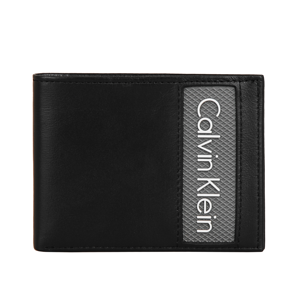 Calvin Klein 白色字樣橡膠LOGO短夾(黑)