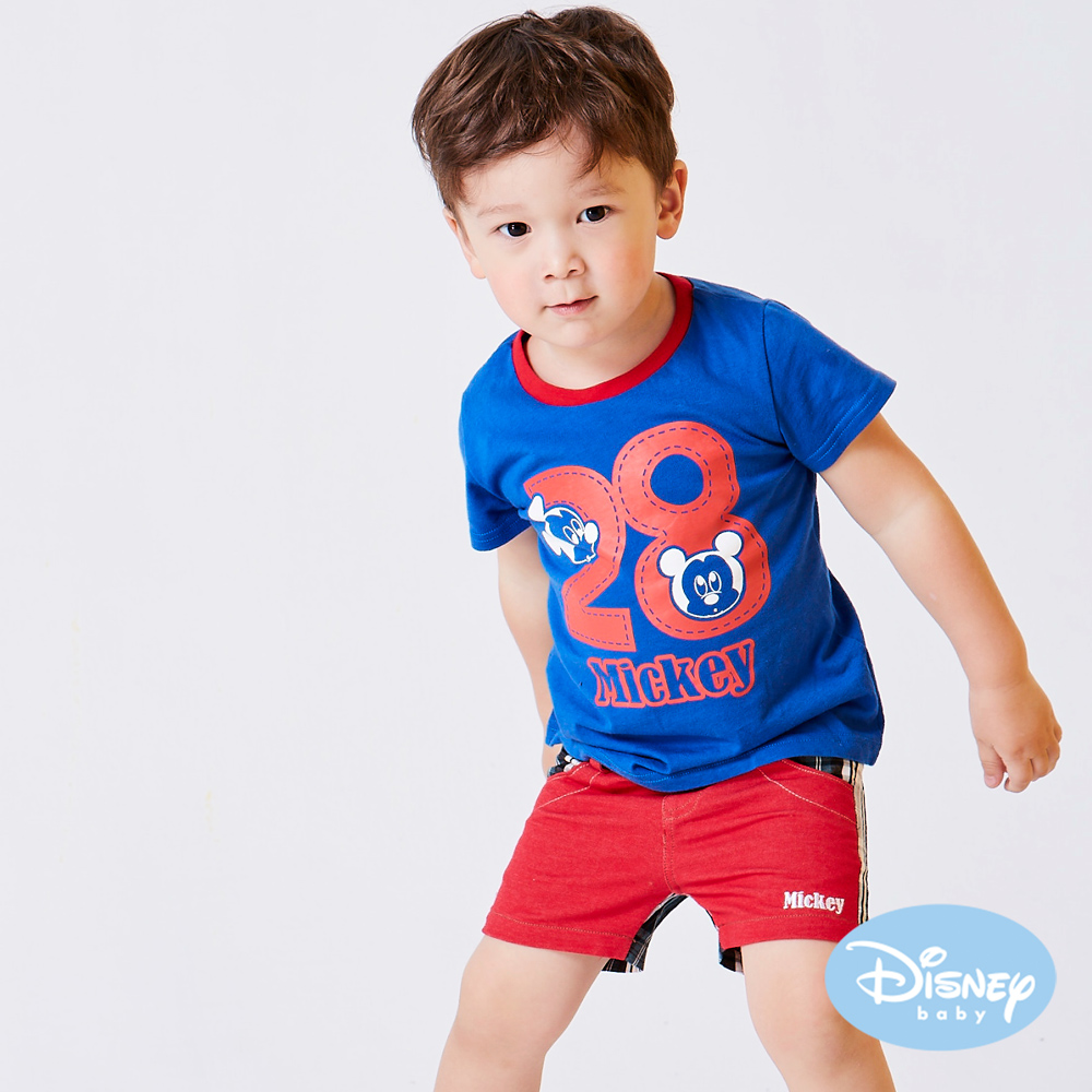 Disney baby 米奇拼接格紋短褲 紅色