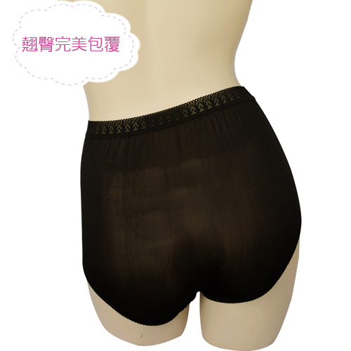 三角褲 100%蠶絲蕾絲高腰內褲2件組M-XL(黑) Seraphic