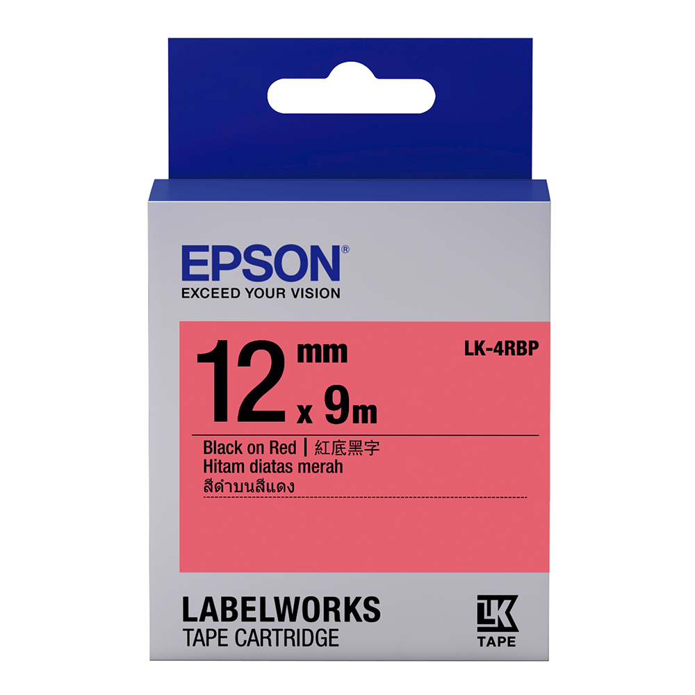 EPSON C53S654403 LK-4RBP粉彩系列紅底黑字標籤帶(寬度12mm)