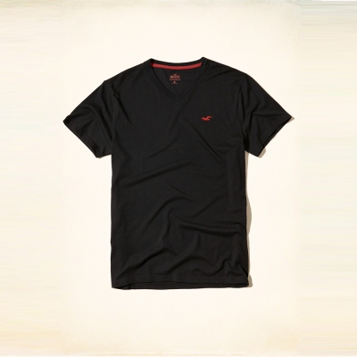 Hollister 經典海鷗刺繡V領短袖T恤-黑色 HCO