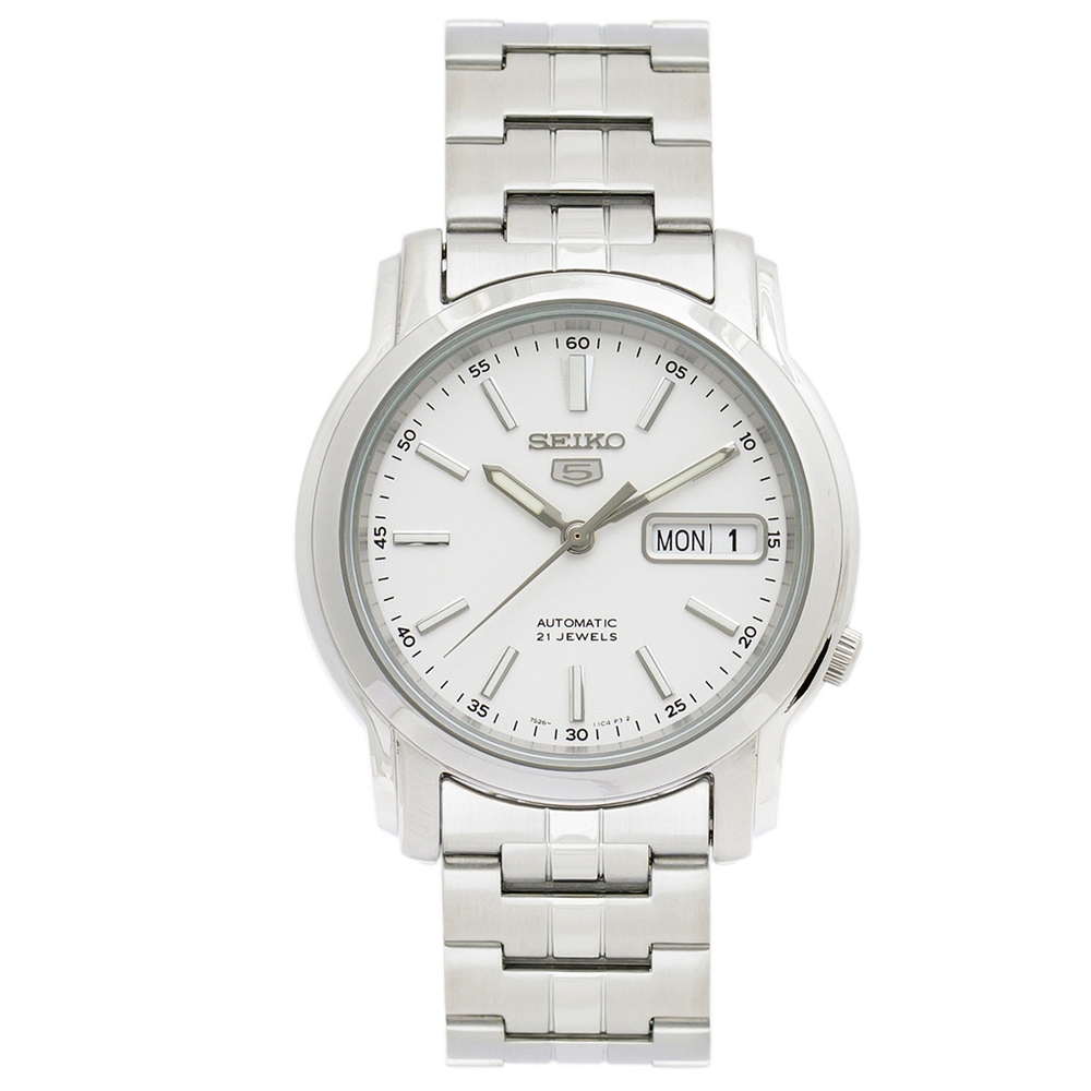SEIKO 精工5號白色錶盤紳士風不鏽鋼男士手錶(SNKL75J1)-白/38mm