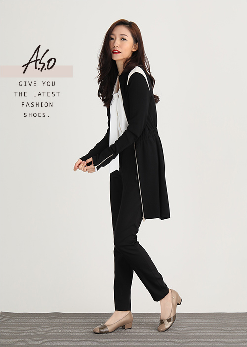 A.S.O 舒活系列 真皮異材立體摺邊低跟鞋 卡其色