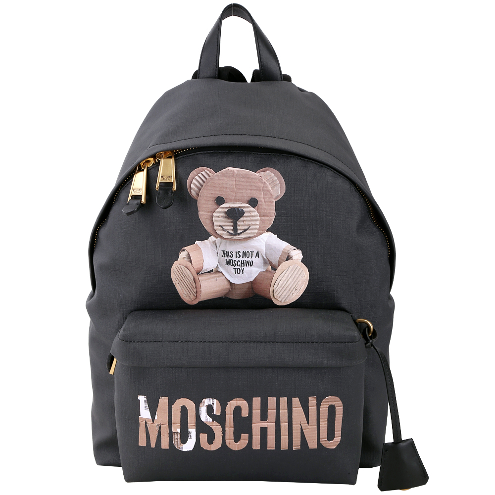 MOSCHINO 瓦楞泰迪熊圖騰後背包(黑色)