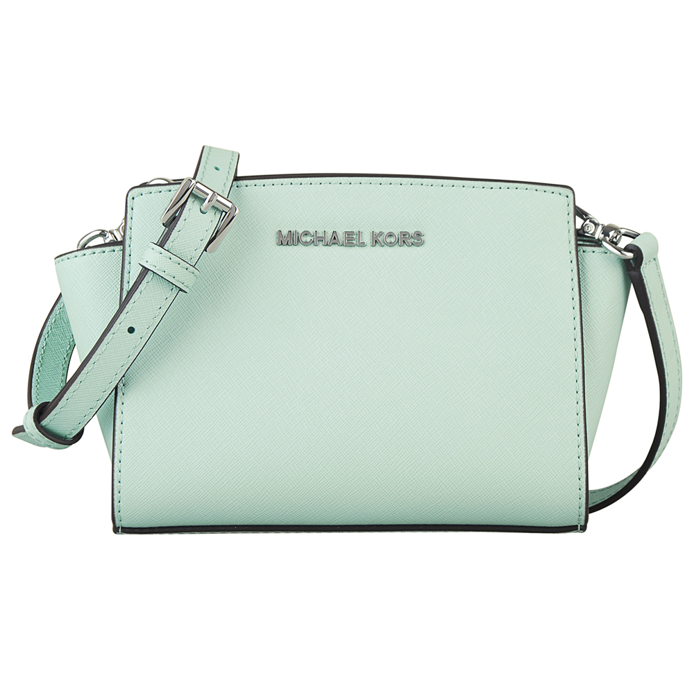 MICHAEL KORS SELMA銀字防刮皮革斜背包(迷你/粉綠)