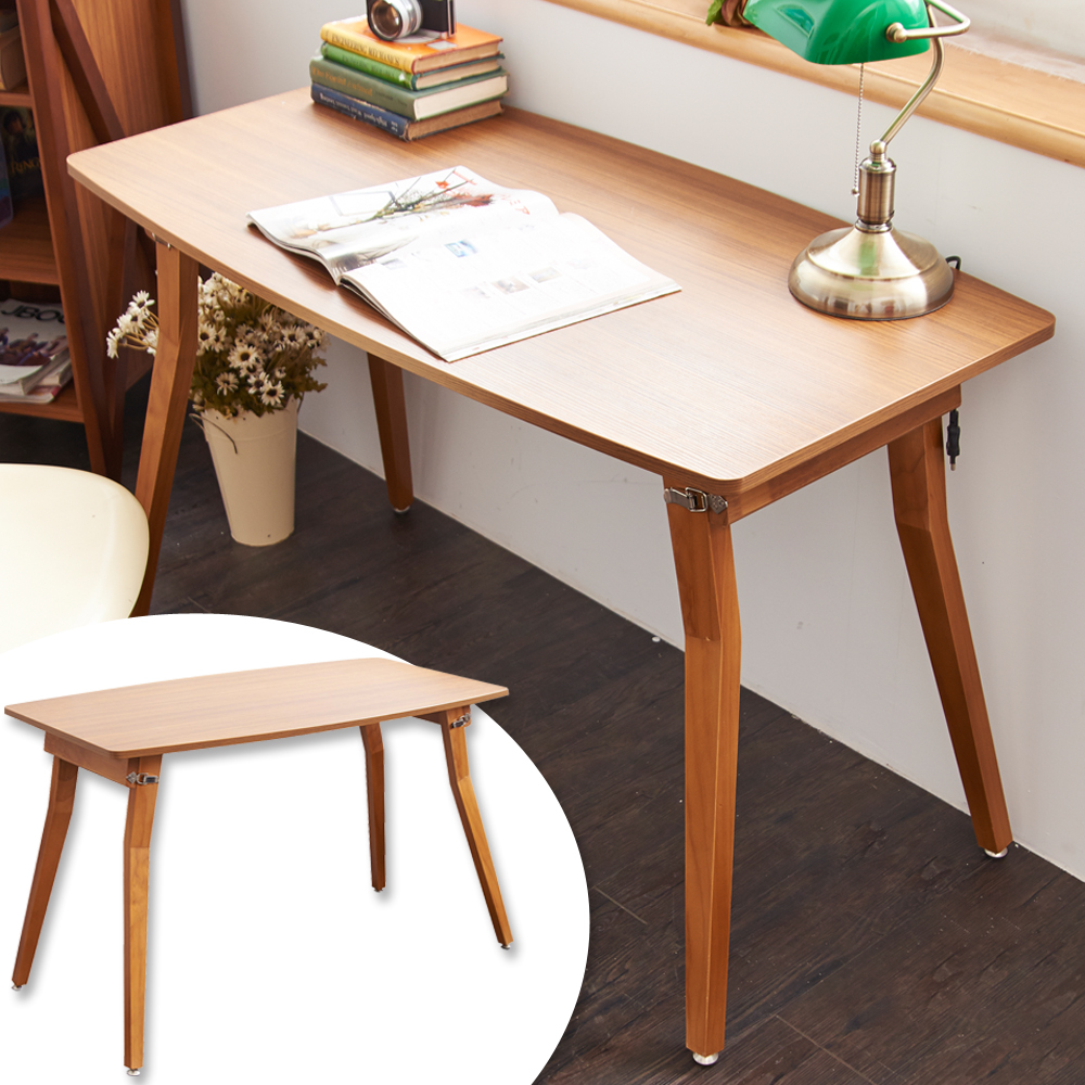 日本賀野家具 溫暖居家圓角大桌面免組裝實木折合桌