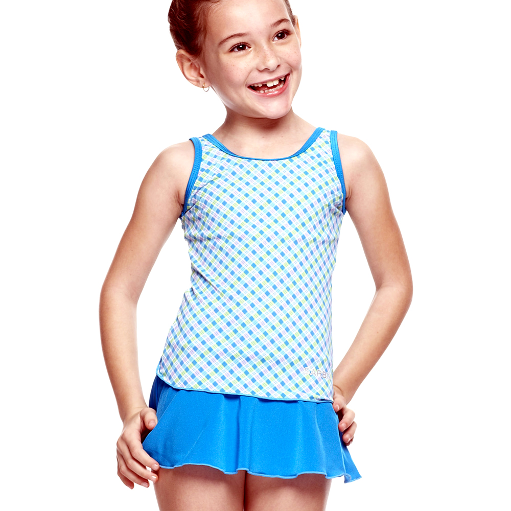 沙兒斯 清爽藍色斜紋兩件式女童泳裝