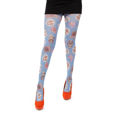 摩達客Pamela Mann英國進口義大利製 骷髏玫瑰圖紋彈性絲襪褲襪