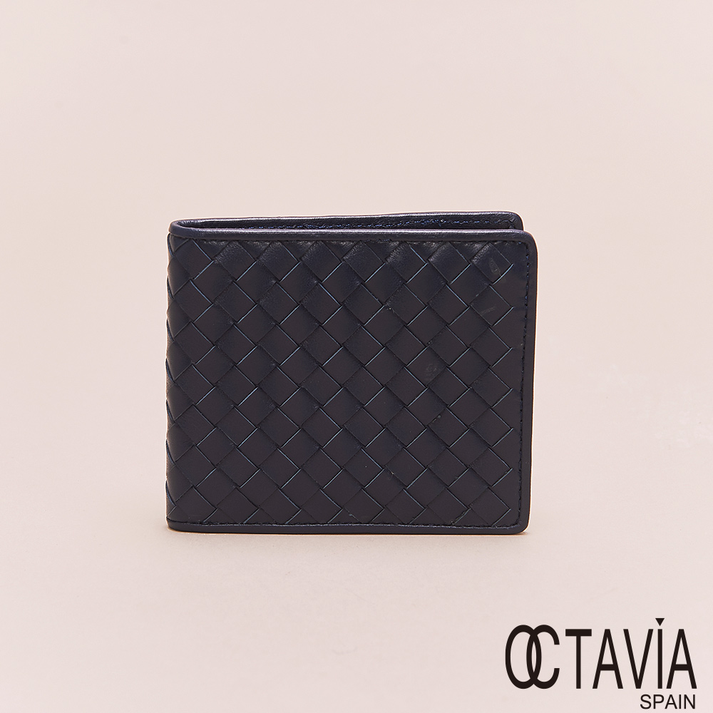 OCTAVIA8真皮 - 男仕系列 頂級羊皮編織二折短夾 - 藍深藍