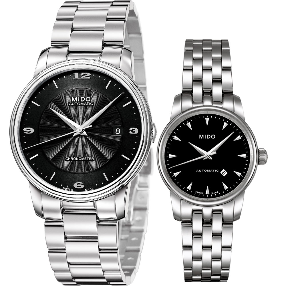 MIDO 美度 官方授權 經典時尚雅緻機械對錶-黑 M0104081105700+M76004181