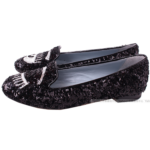 Chiara Ferragni Flirting 立體亮片眨眼圖案樂福鞋(黑色)