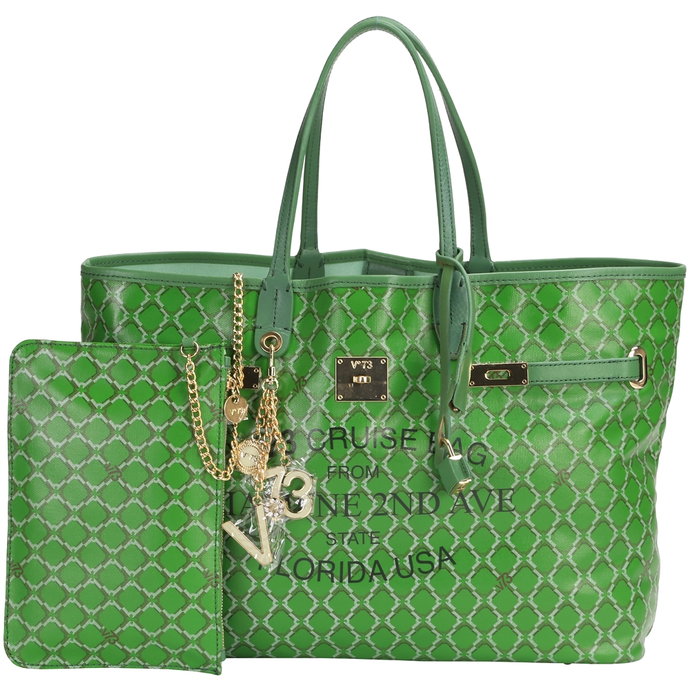 V73 Miami bag 菱格圖騰轉印設計購物包(綠色)