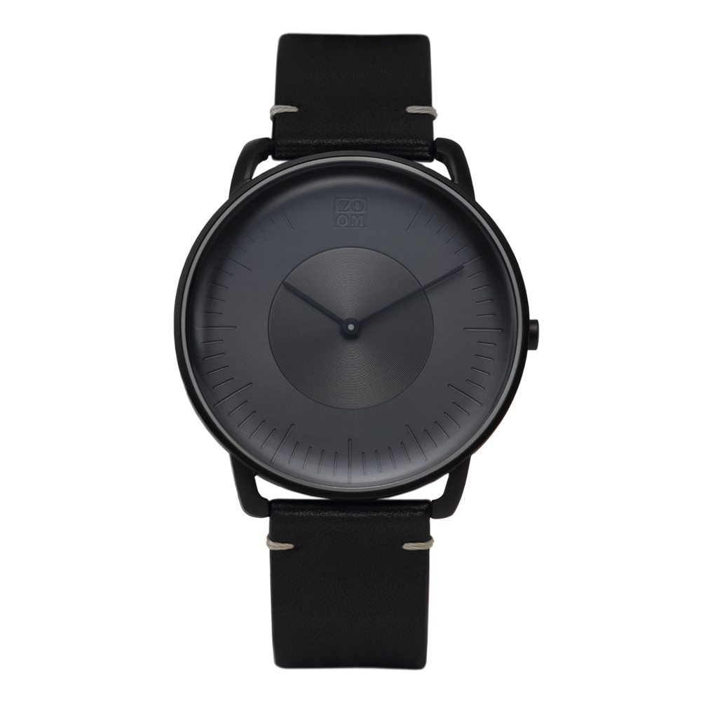 ZOOM SILO 3861 極地光暈植鞣皮革手錶(ZM3861)-黑/39mm