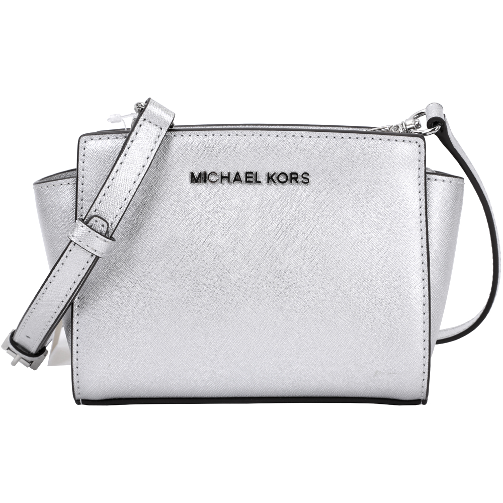 Michael Kors Selma Mini 防刮皮革斜背包(銀色)