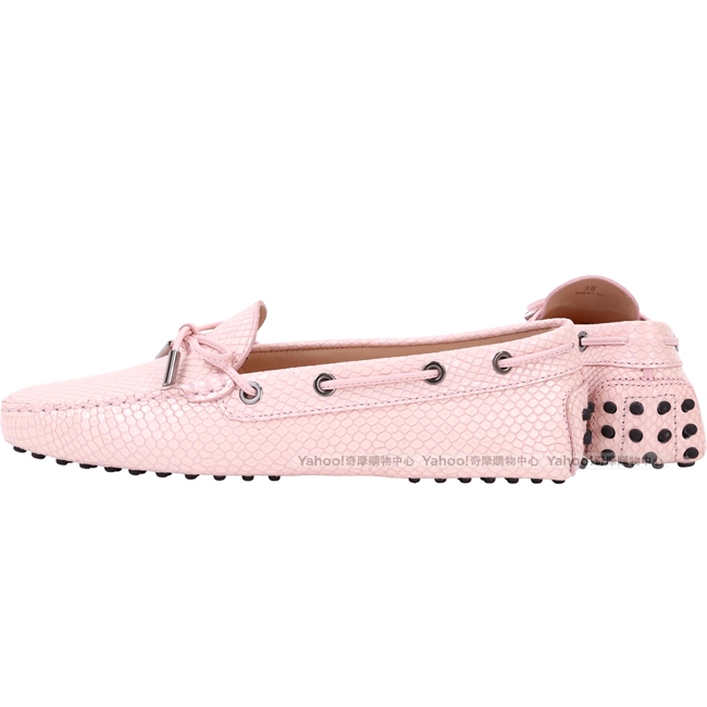 TOD’S Gommino Driving 紋理印花綁帶豆豆休閒鞋(粉裸色)
