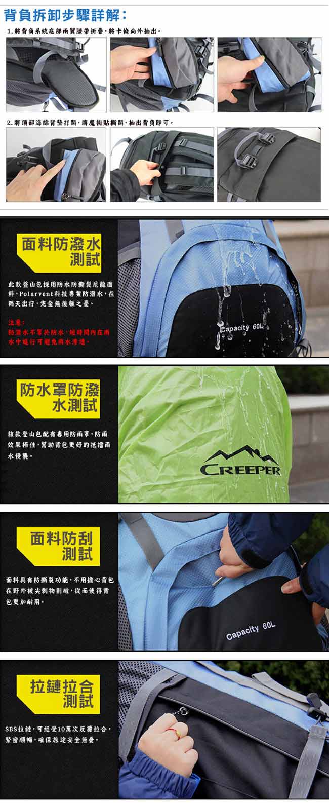 PUSH!登山戶外用品60L專業型登山背包自助旅行背包雙肩背包贈防雨罩