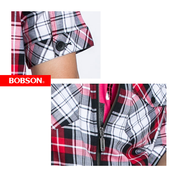 BOBSON 男款格紋短袖外套(紅23002-13)