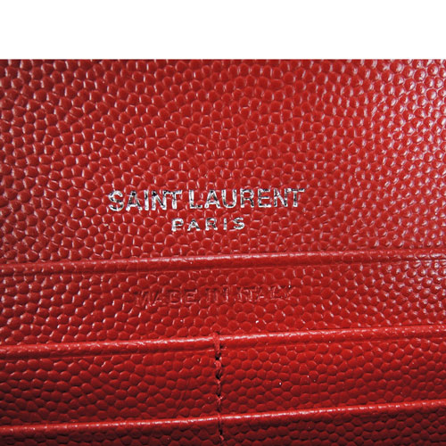 YSL MONOGRAM系列V字縫線魚子醬牛皮金屬LOGO暗釦手拿長夾(紅)