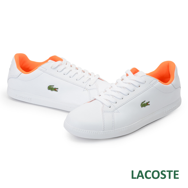 LACOSTE 女用真皮休閒鞋-白/橘