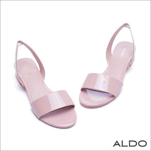 ALDO 原色寬版一字拉帶式粗跟涼鞋~亮粉紅色