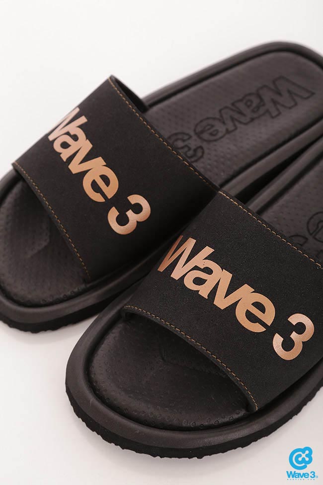 WAVE3【男】 台灣製 天鵝絨LOGO印刷一片拖鞋~黑