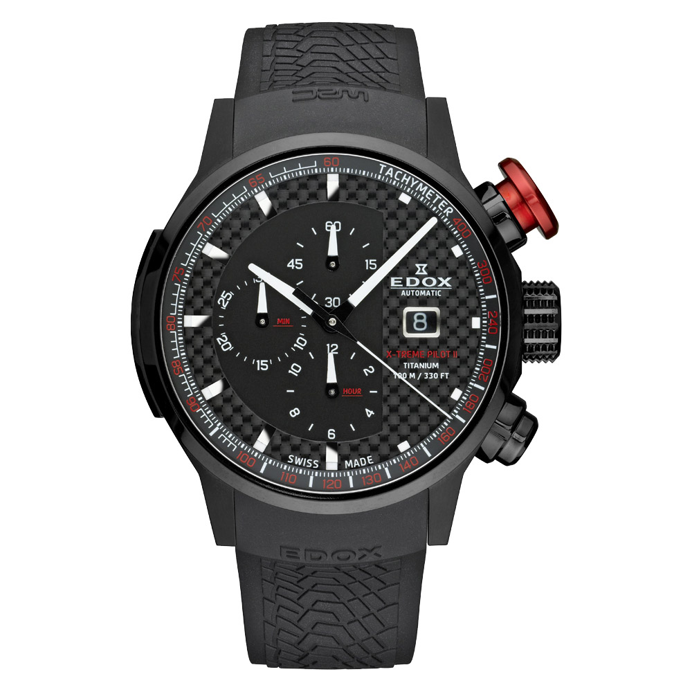 EDOX X-treme Pilot II 【鈦】限量碳纖維計時腕錶-黑/45mm