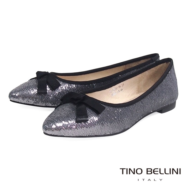 Tino Bellini 迷人細緻珠片平底娃娃鞋_銀灰