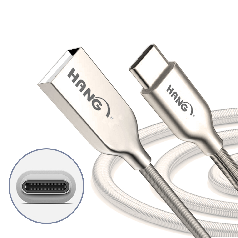 HANG USB Type-C 2.4A 鋅合金接頭彈簧快速充電線(1M)