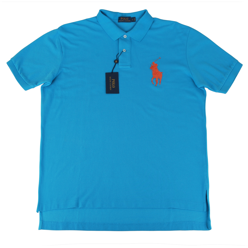 Ralph Lauren 經典戰馬短袖POLO衫(男/藍底大橘馬)