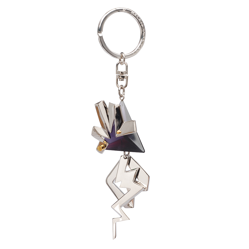 BALENCIAGA 巴黎世家三角壓克力X金屬閃電鑰匙圈吊飾(深紫)