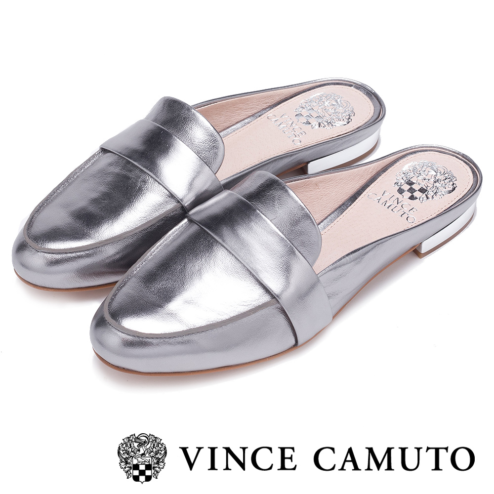 Vince Camuto 前衛金屬時髦低跟穆勒鞋-銀色