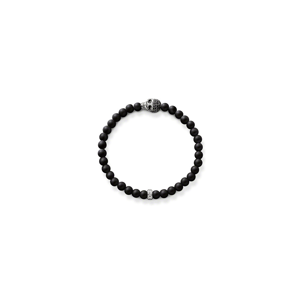 Thomas Sabo Rebel at Heart 骷髏頭黑曜石手鍊-L/17cm