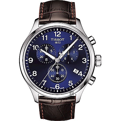 TISSOT 天梭 官方授權 韻馳系列 Chrono XL計時手錶 送禮推薦-藍x咖啡/45mm T1166171604700