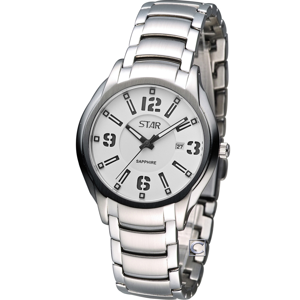 STAR 時代 時尚摩登仕女腕錶-白x灰-34mm