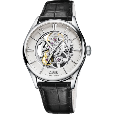 ORIS豪利時 Artelier Skeleton 雙鏤空機械腕錶-銀x黑/40mm