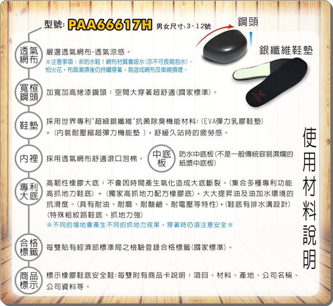 PAMAX 帕瑪斯-運動透氣型高抓地力安全鞋-PAA66617H