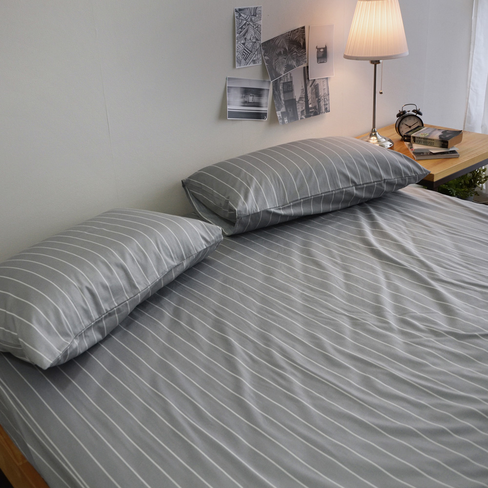 絲薇諾 MIT精梳純棉 換日線-灰 雙人5尺 三件式-床包枕套組