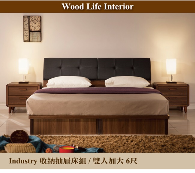 日本直人木業- Industry收納6尺加大抽屜生活床組