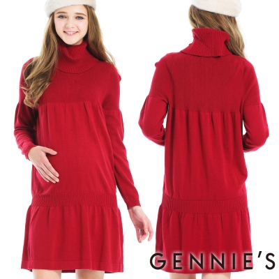 Gennies奇妮-上城女孩翻領針織洋裝(GS403)-紅M