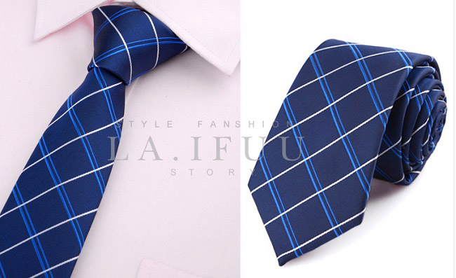 拉福領帶6cm中窄版領帶手打領帶(格紋藍)