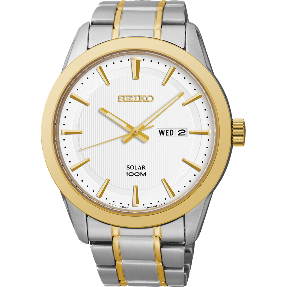 SEIKO 紳士風格太陽能時尚腕錶(SNE364P1)-銀x雙色版/44mm