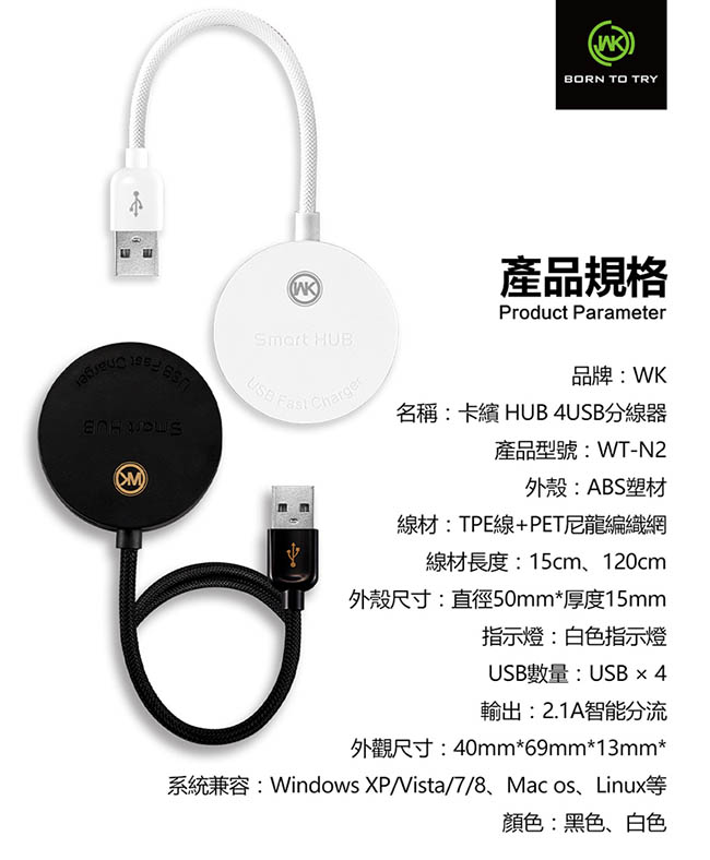 WK香港潮牌 15cm 卡繽系列 USB 1 to 4 HUB集線器/WT N2-15