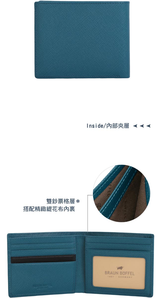 BRAUN BUFFEL - RUFINO-C洛非諾系列5卡透明窗皮夾 - 蔚藍