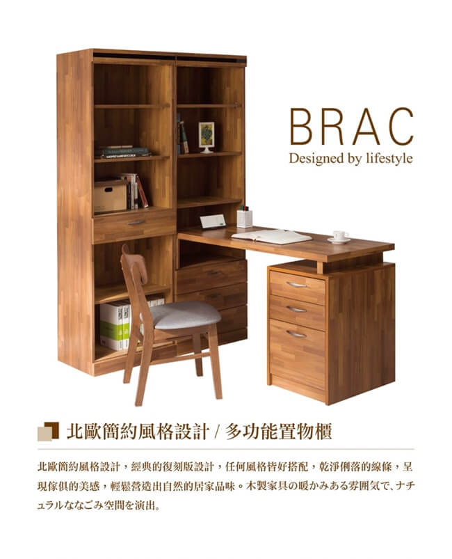 日本直人木業-BRAC層木一個3抽一個1抽書櫃搭配調整書桌(160x120x192cm)