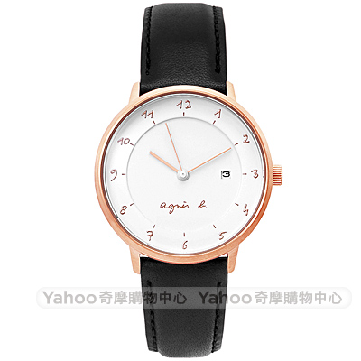 agnes b.簡約手繪時標時尚手錶(B4A001J1)-白X玫瑰金框/33mm