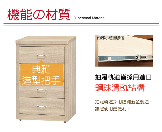 品家居 沐恩2尺木紋四斗櫃(三色可選)-61x49x94.5cm免組