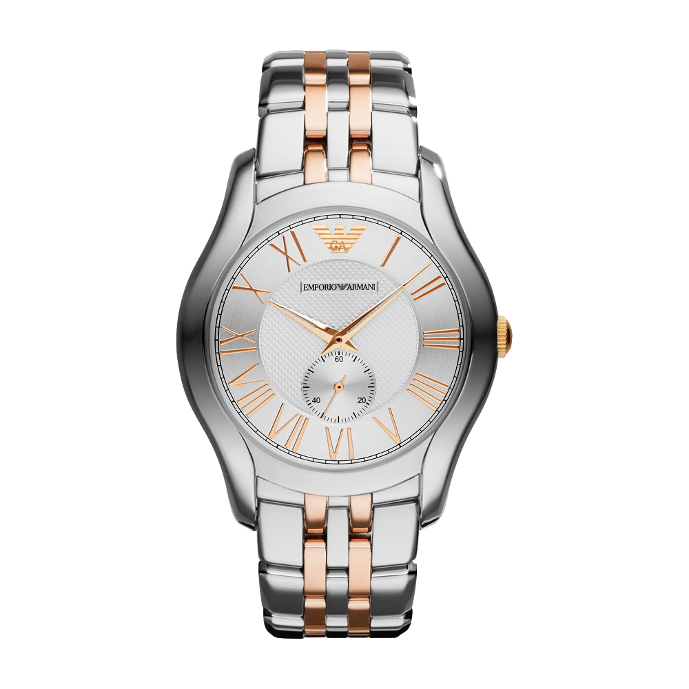 ARMANI Classic 義式時尚羅馬小秒針腕錶-銀x雙色版/43mm