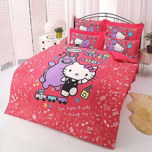 HELLO KITTY x RODY 歡樂時光系列-雙人純棉四件式床包兩用被組(紅)