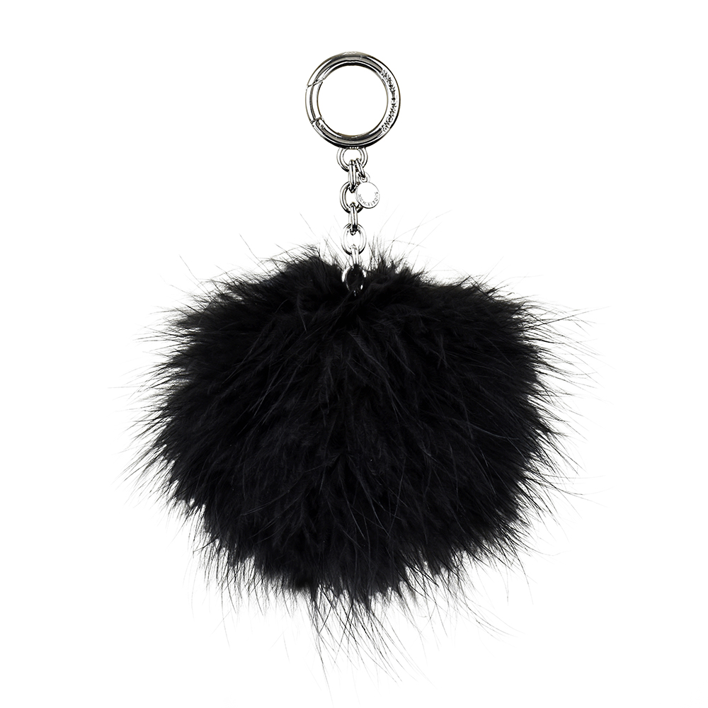 MICHAEL KORS CHARMS FUR POM POM毛球吊飾銀金屬鑰匙圈(黑)