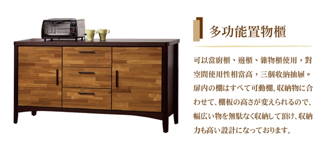 日本直人木業傢俱-BRAC層木5尺廚櫃(152x40x80cm)免組